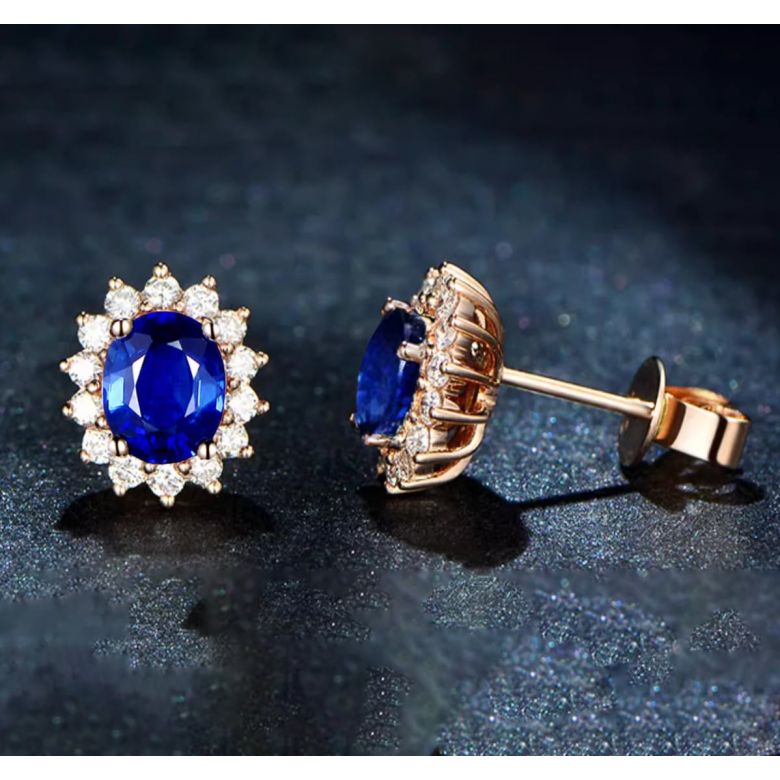 Boucle d oreille fleur de bleuet  Saphir, diamant or rose - 4