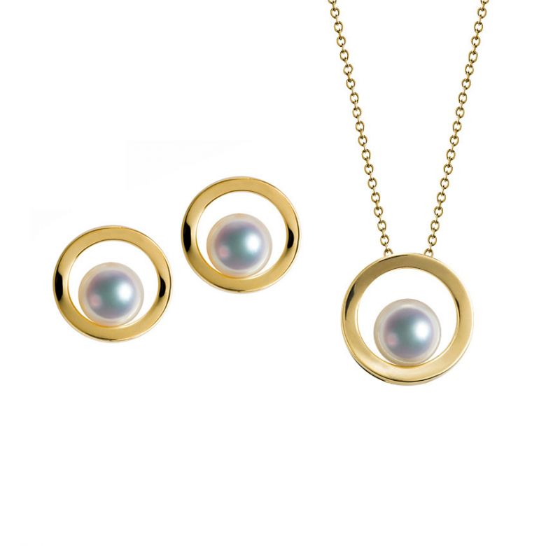 Pendentif et Boucles Himiko. Perles Akoya, Or jaune, diamants - 1