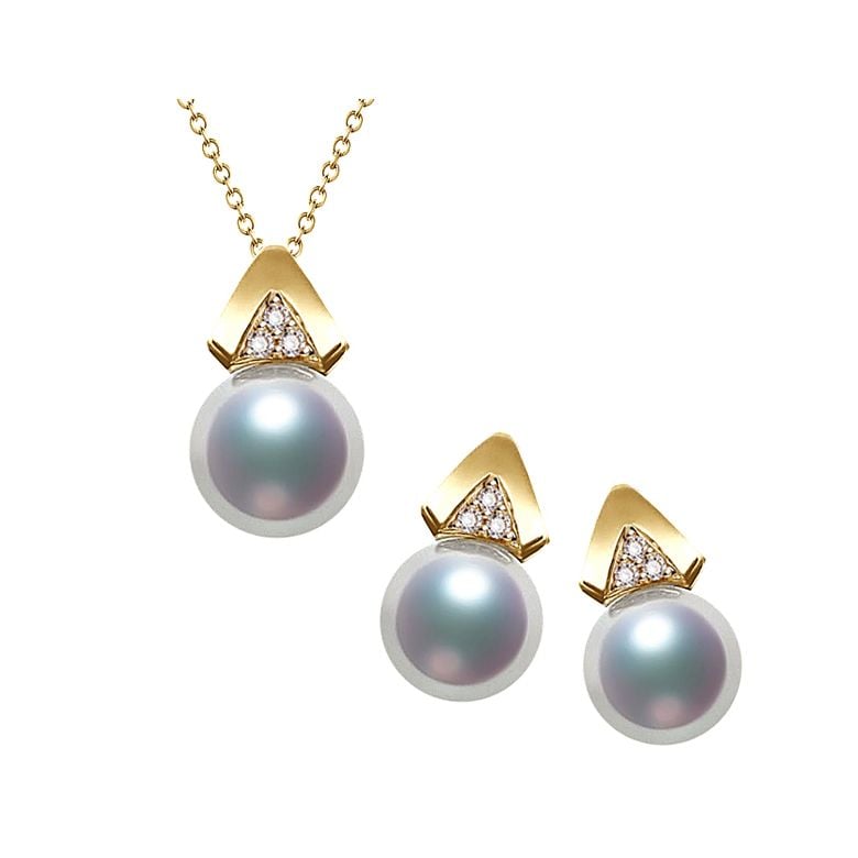 Pendentif et Boucles Tsuguka. Perles Akoya, Or jaune, diamants - 1