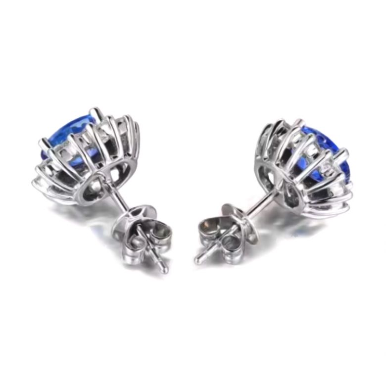Boucle d oreille fleur de bleuet  Saphir, diamant or blanc - 2
