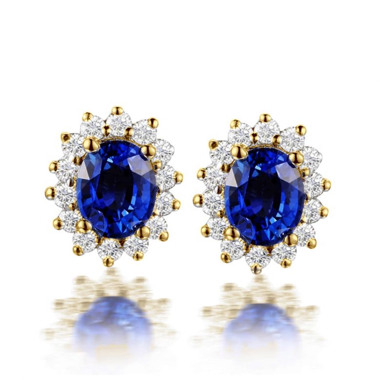 Boucle d oreille fleur de bleuet  Saphir, diamant or jaune - 1