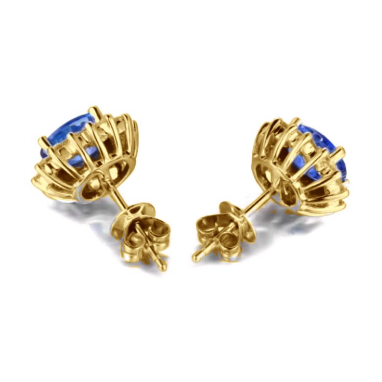 Boucle d oreille fleur de bleuet  Saphir, diamant or jaune - 2