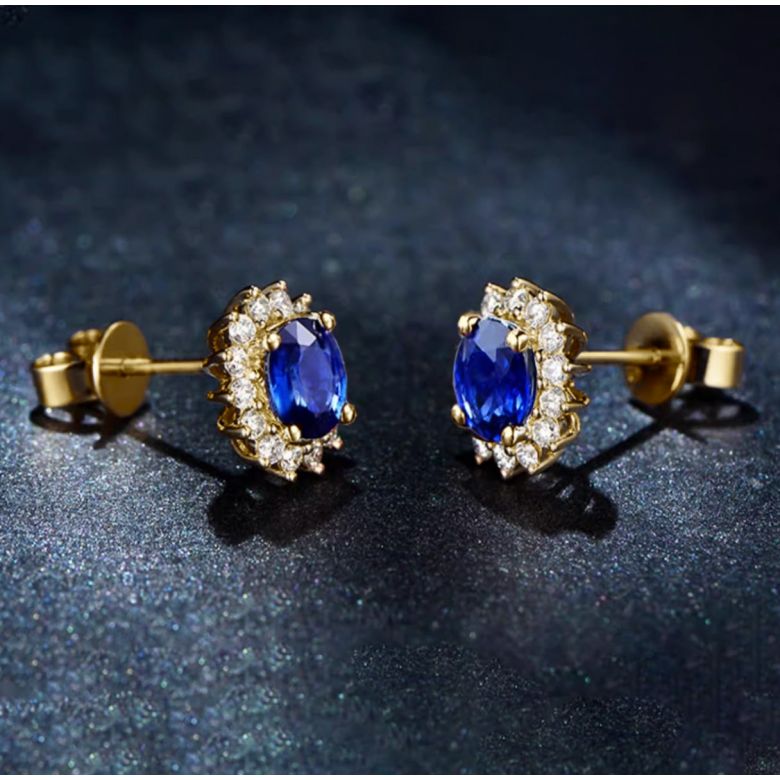 Boucle d oreille fleur de bleuet  Saphir, diamant or jaune - 3