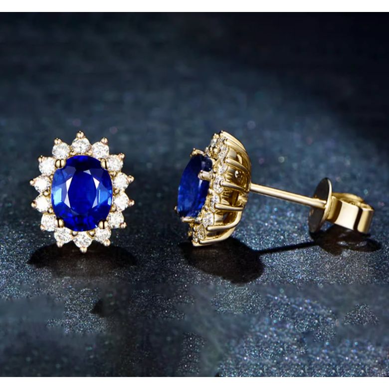 Boucle d oreille fleur de bleuet  Saphir, diamant or jaune - 4