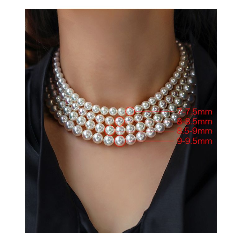 Collier grosse perle Akoya du Japon. Perles fines blanches. 8.5/9mm - 3