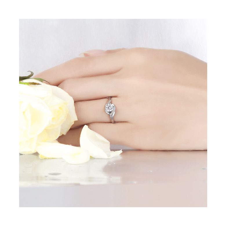 Bague Solitaire Enlacée - Bague Elliptique Platine & Diamants | Gemperles - 4
