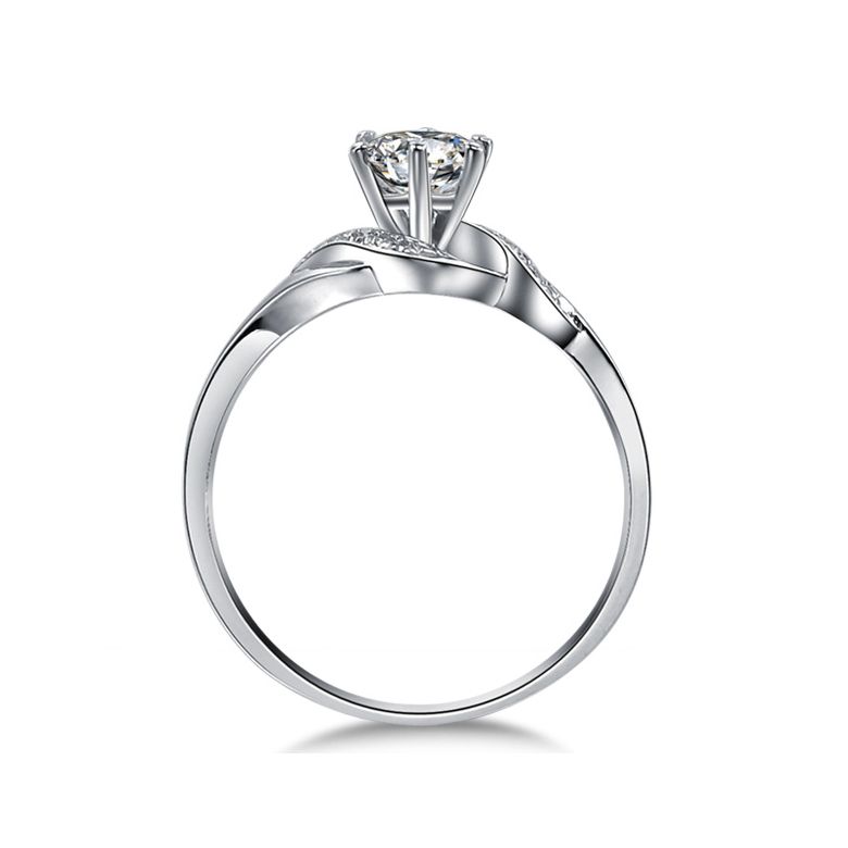 Bague Solitaire Enlacée - Bague Elliptique Or Blanc & Diamants | Gemperles - 3