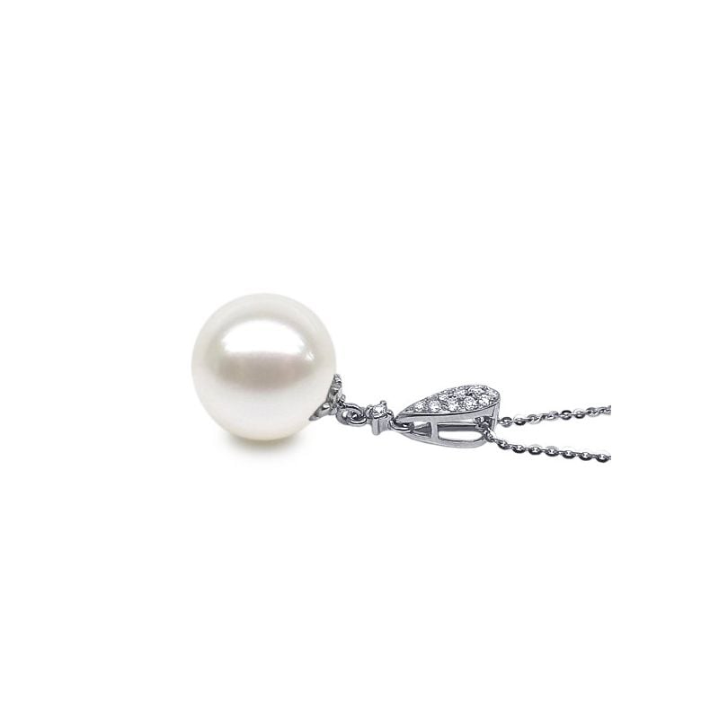 Pendentif goutte de diamants - Perle de culture blanche - Or blanc - 3