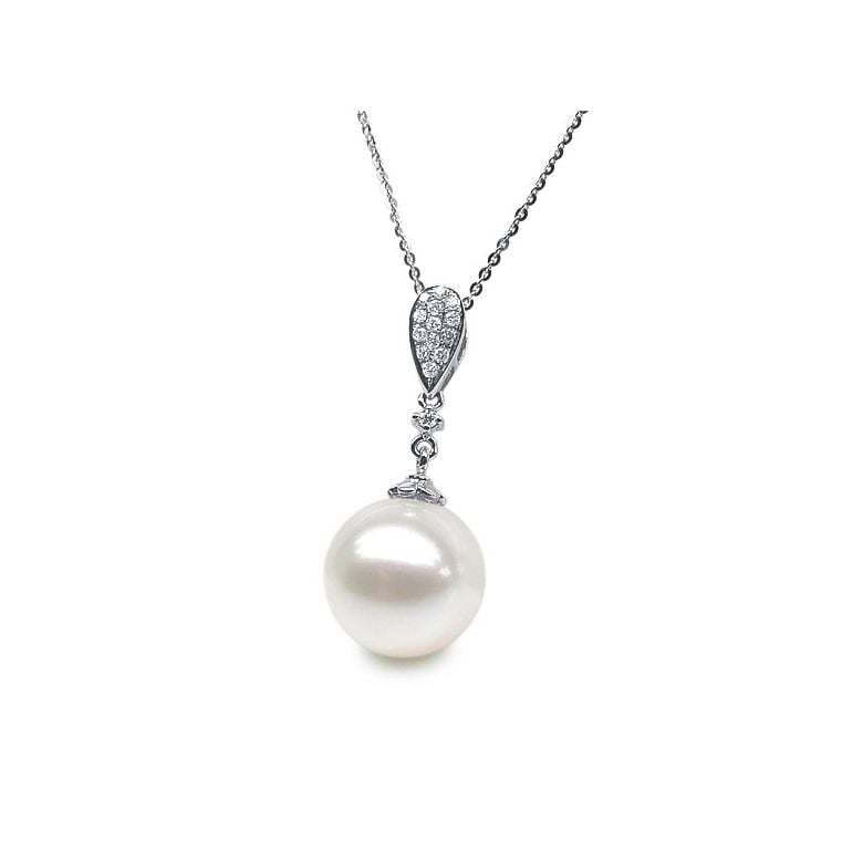 Pendentif goutte de diamants - Perle de culture blanche - Or blanc - 4