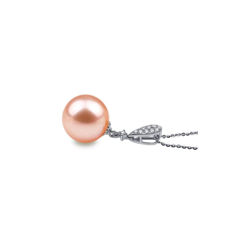 Pendentif goutte de diamants - Perle de culture blanche - Or blanc - 5