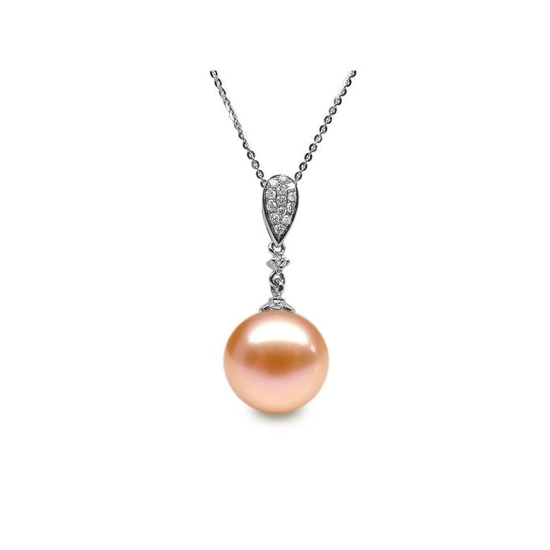 Pendentif goutte de diamants - Perle de culture blanche - Or blanc - 6
