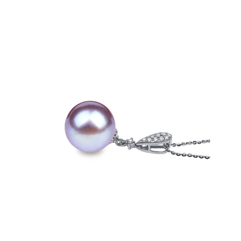 Pendentif goutte de diamants - Perle de culture blanche - Or blanc - 7