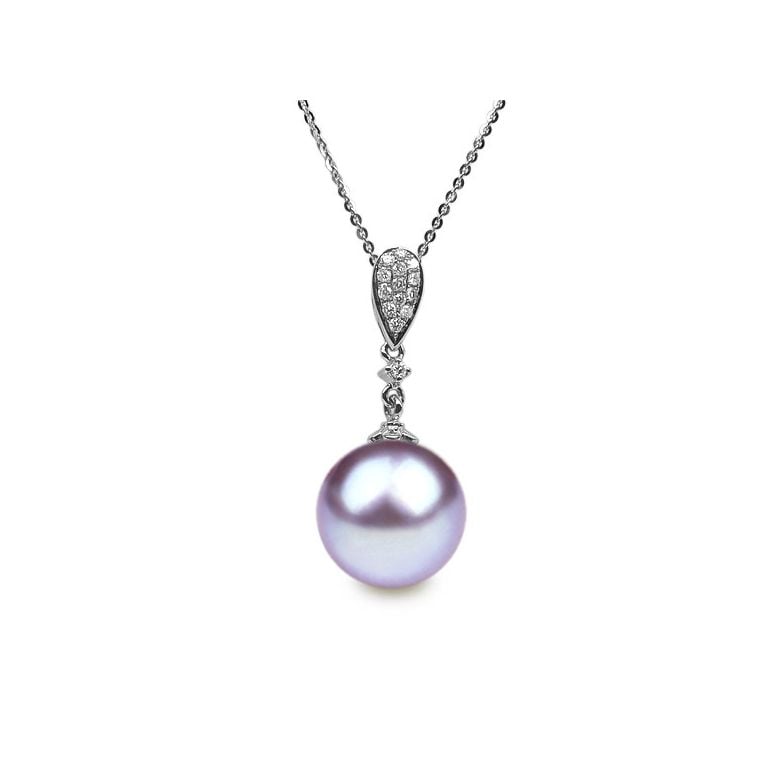 Pendentif goutte de diamants - Perle de culture blanche - Or blanc - 8