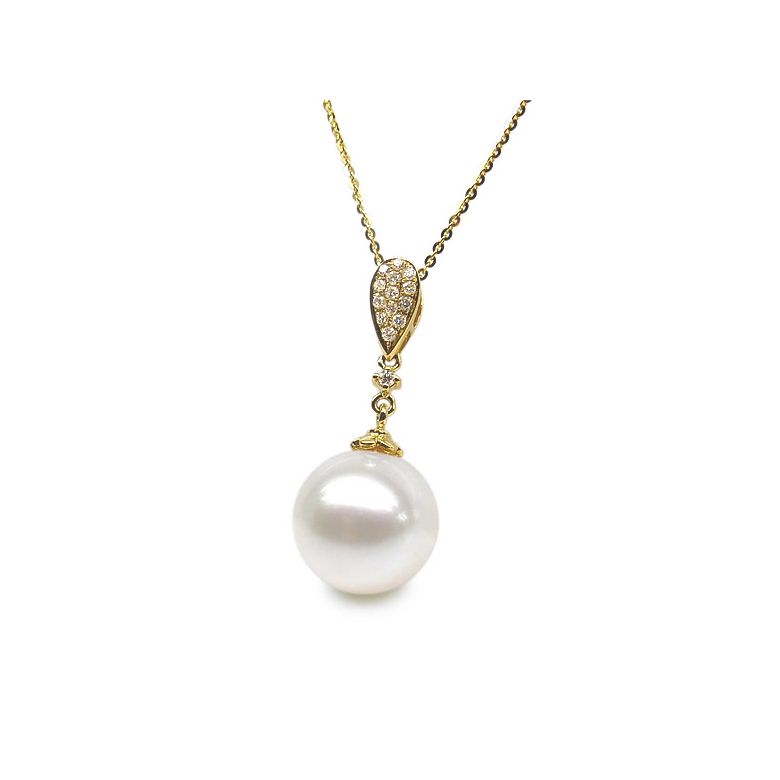 Pendentif goutte diamantée - Perle d'eau douce Chine - Or jaune - 4