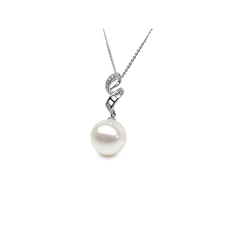 Pendentif tortillon serpentin - Or blanc, diamants - Perle blanche - 2