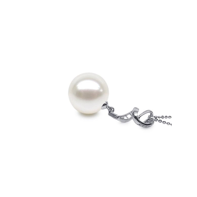 Pendentif tortillon serpentin - Or blanc, diamants - Perle blanche - 3