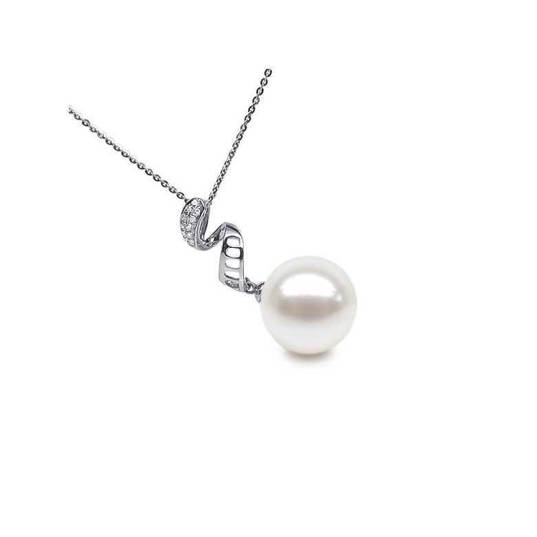 Pendentif tortillon serpentin - Or blanc, diamants - Perle blanche - 4