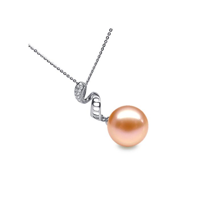 Pendentif tortillon serpentin - Or blanc, diamants - Perle blanche - 6