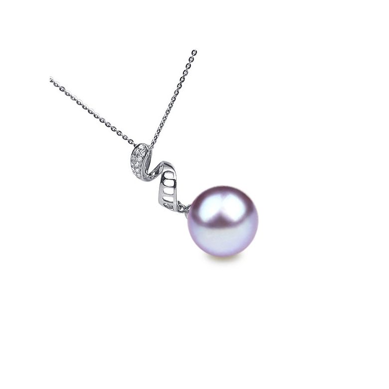Pendentif tortillon serpentin - Or blanc, diamants - Perle blanche - 8