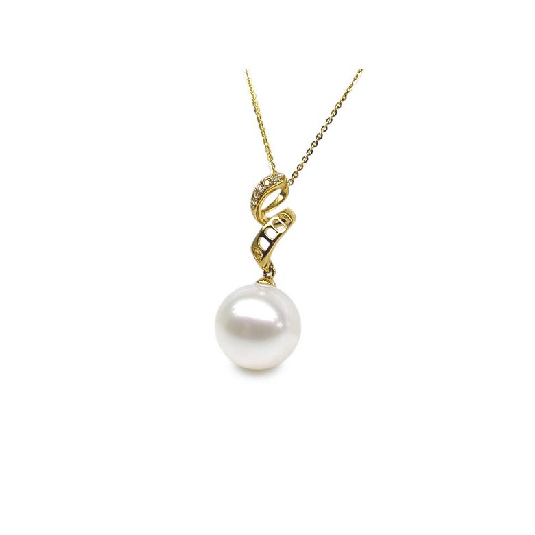 Pendentif serpentin et tortillon - Or jaune, perle Chine - Diamants - 2