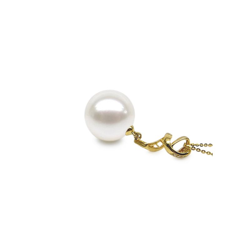 Pendentif serpentin et tortillon - Or jaune, perle Chine - Diamants - 4