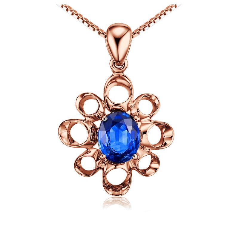 Bijou pendentif fleur - Or rose 18 carats - Saphir - 1