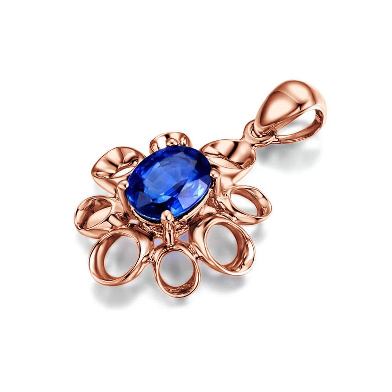 Bijou pendentif fleur - Or rose 18 carats - Saphir - 2