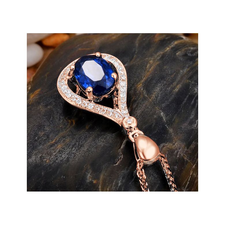 Saphir et diamant sur Or rose - Pendentif oval - 3