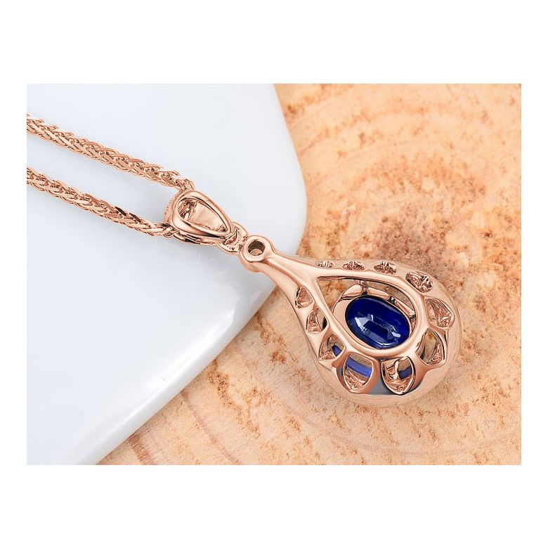 Saphir et diamant sur Or rose - Pendentif oval - 4