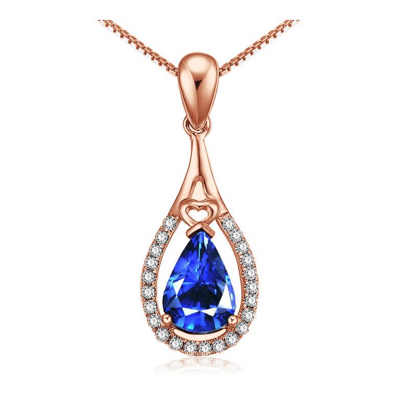 Pendentif goutte Or rose 18 carats - Saphir et diamants - 1