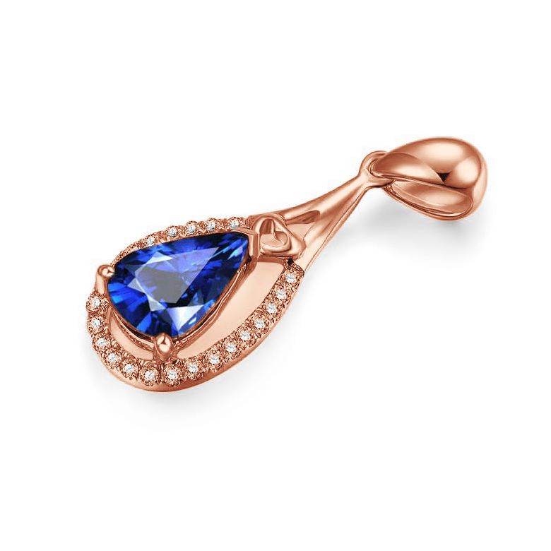 Pendentif goutte Or rose 18 carats - Saphir et diamants - 2