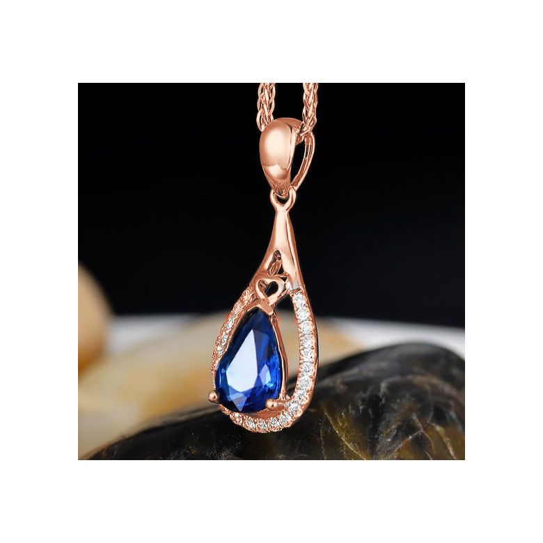 Pendentif goutte Or rose 18 carats - Saphir et diamants - 3