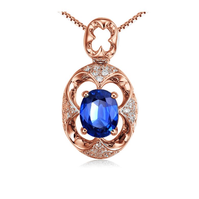 Pendentif Saphir et Diamants - Or rose 18 carats - 1