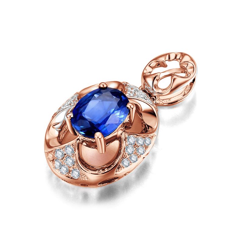 Pendentif Saphir et Diamants - Or rose 18 carats - 2