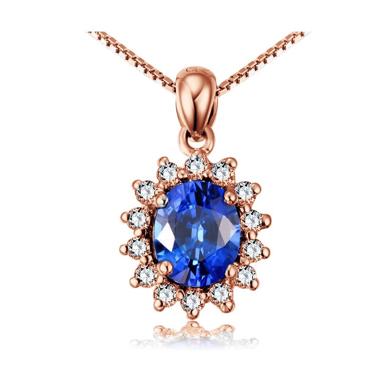 Breloque en fleur - Or rose 18 carats - Diamants et saphir - 1