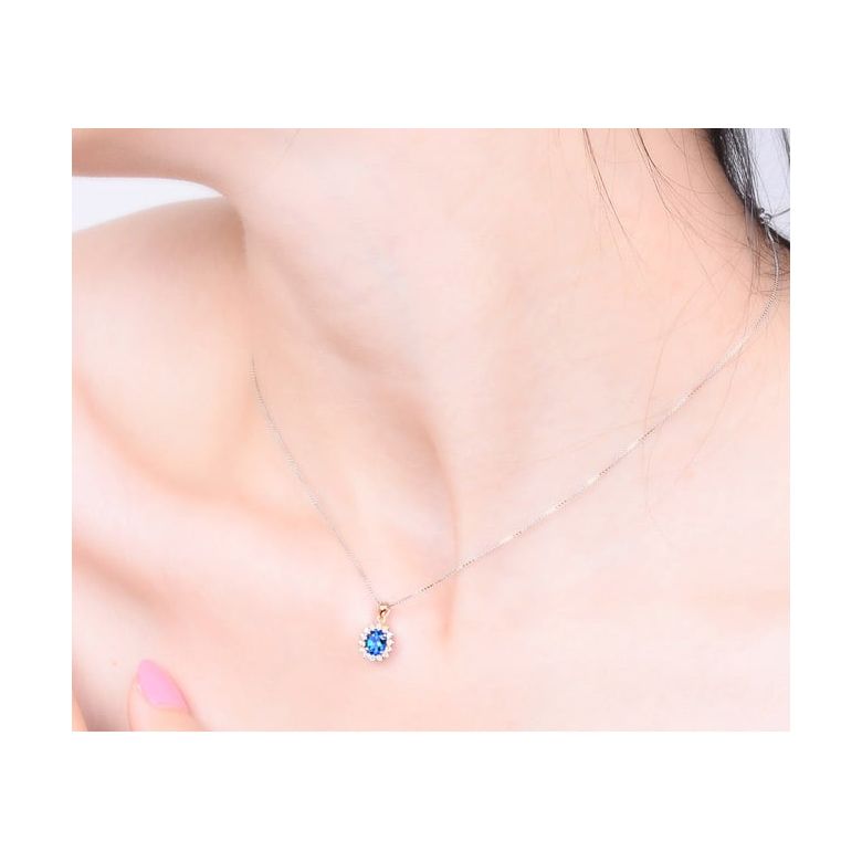 Breloque en fleur - Or rose 18 carats - Diamants et saphir - 2