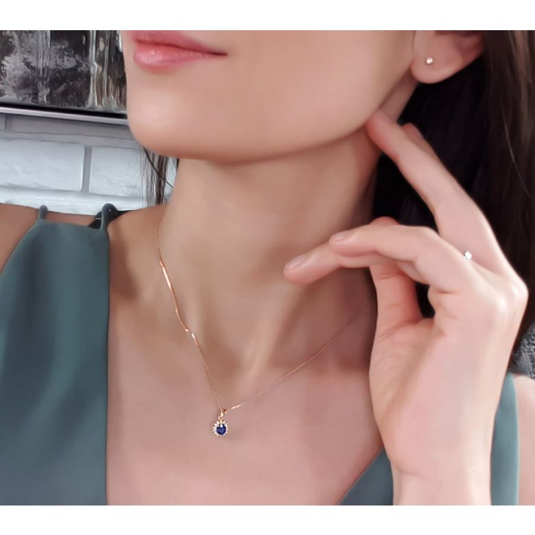 Breloque en fleur - Or rose 18 carats - Diamants et saphir - 5