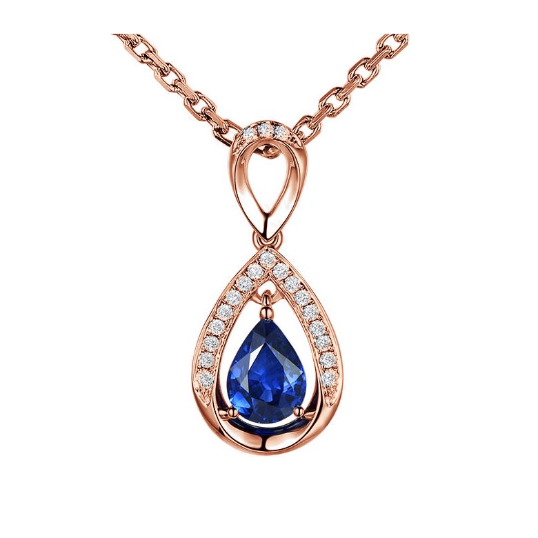 Pendeloque Or rose 18 carats - Saphir et Diamants en poire - 1