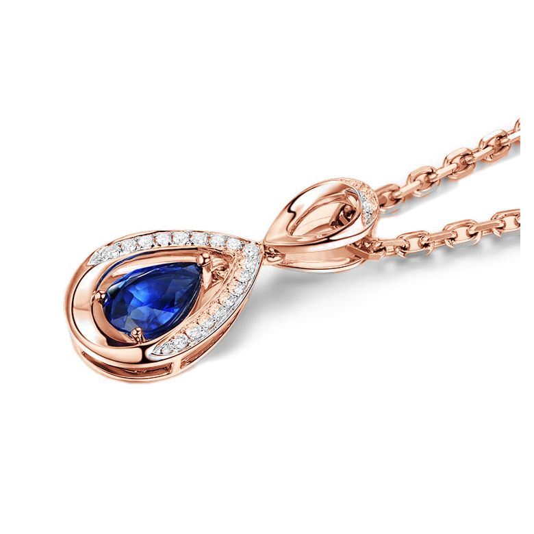 Pendeloque Or rose 18 carats - Saphir et Diamants en poire - 4