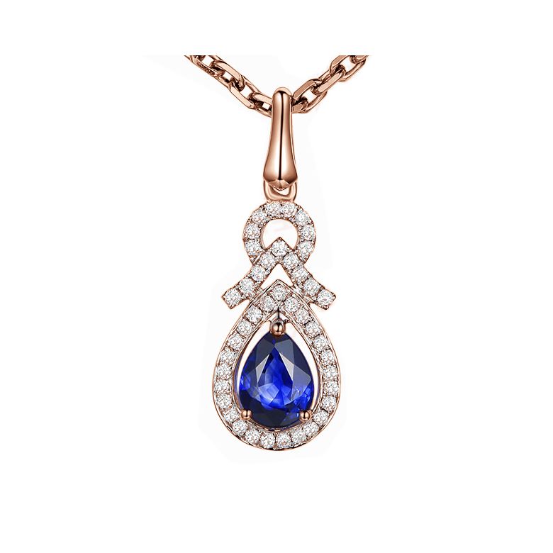 Pendentif Or rose 18 carats - Saphir et diamants en poire - 1