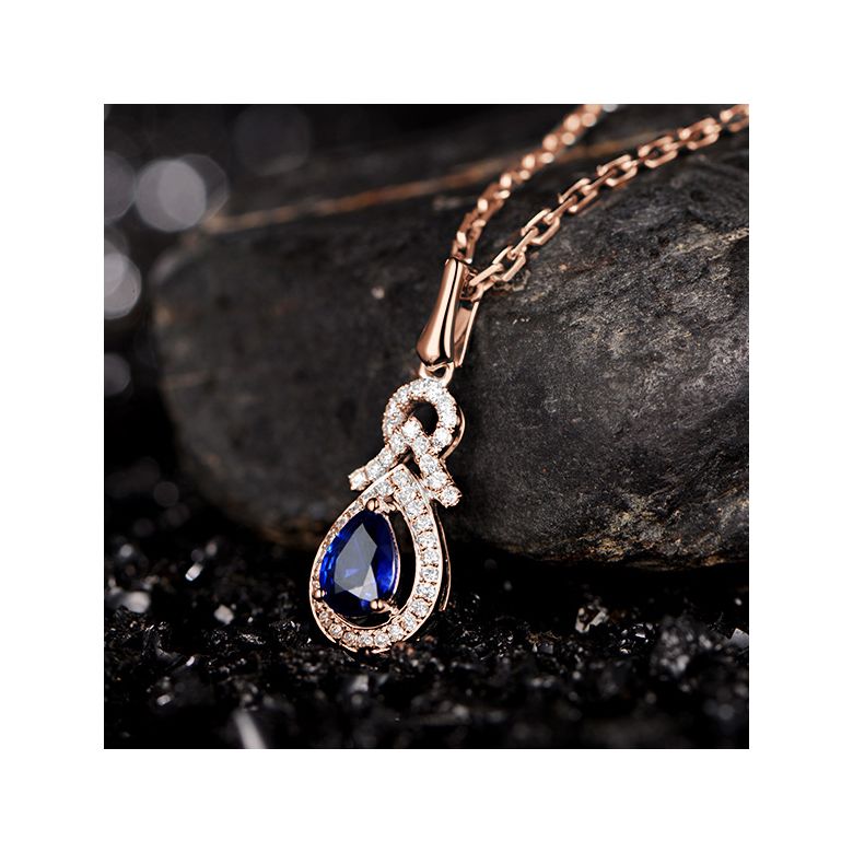 Pendentif Or rose 18 carats - Saphir et diamants en poire - 2