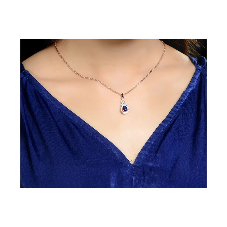 Pendentif Or rose 18 carats - Saphir et diamants en poire - 3