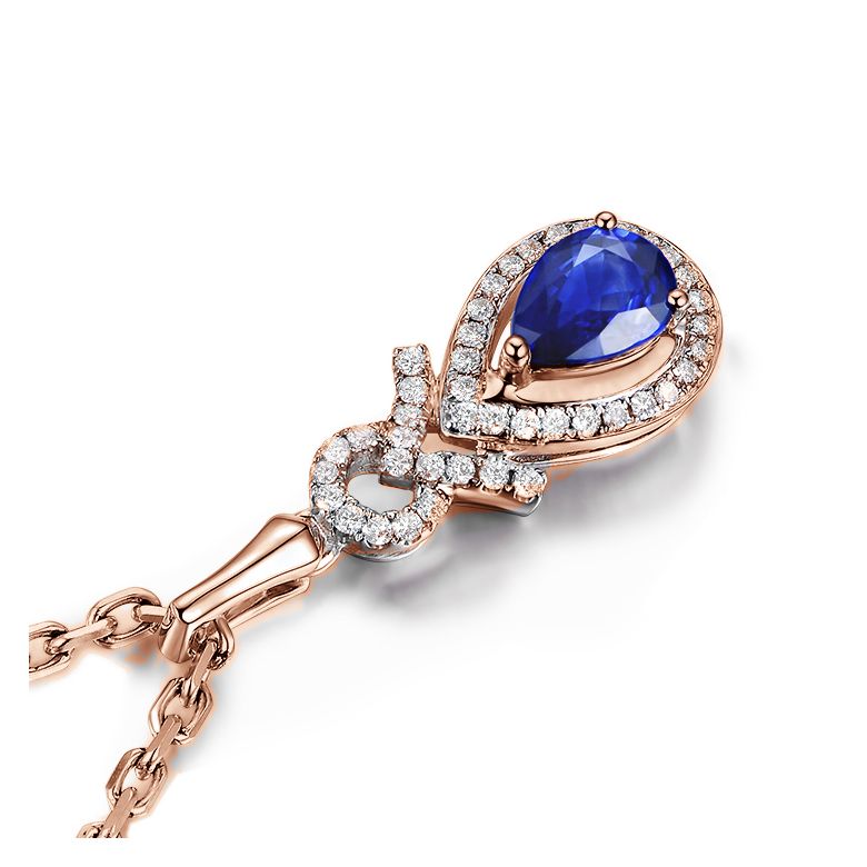 Pendentif Or rose 18 carats - Saphir et diamants en poire - 4