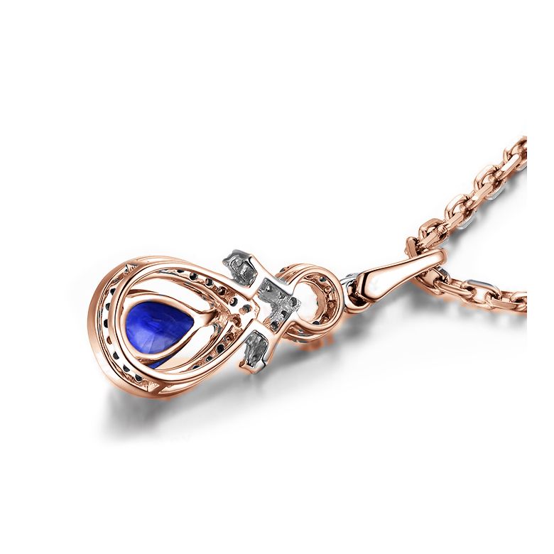 Pendentif Or rose 18 carats - Saphir et diamants en poire - 5