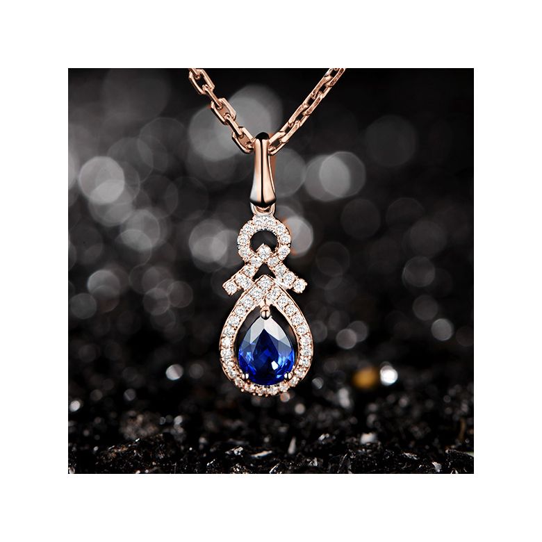 Pendentif Or rose 18 carats - Saphir et diamants en poire - 6