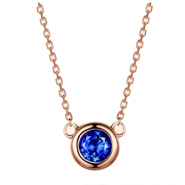 Collier pendentif solitaire saphir Or rose - 1