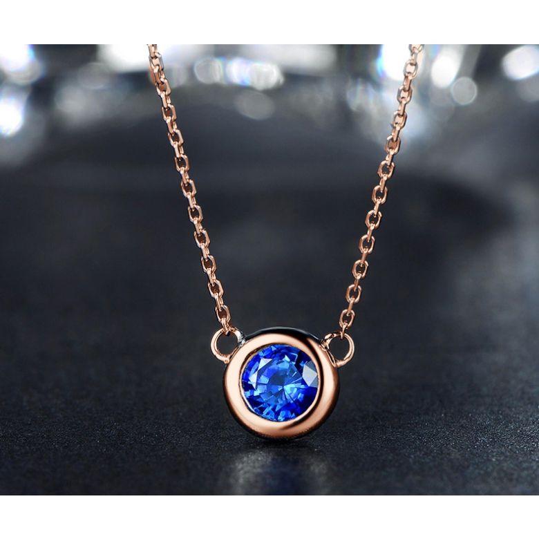 Collier pendentif solitaire saphir Or rose - 3