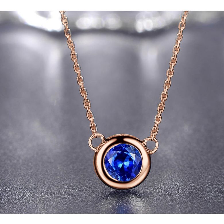 Collier pendentif solitaire saphir Or rose - 4