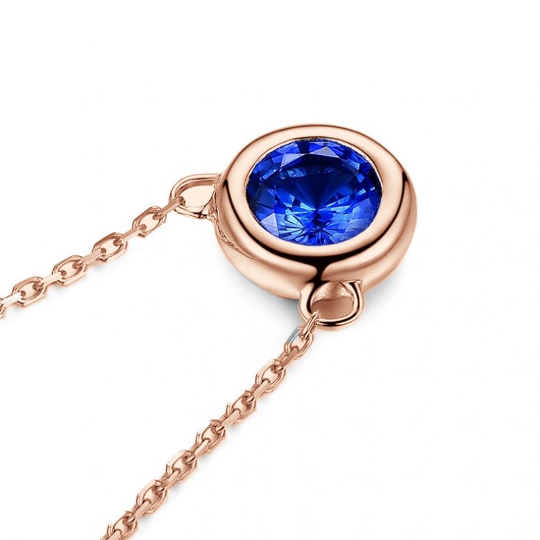 Collier pendentif solitaire saphir Or rose - 6