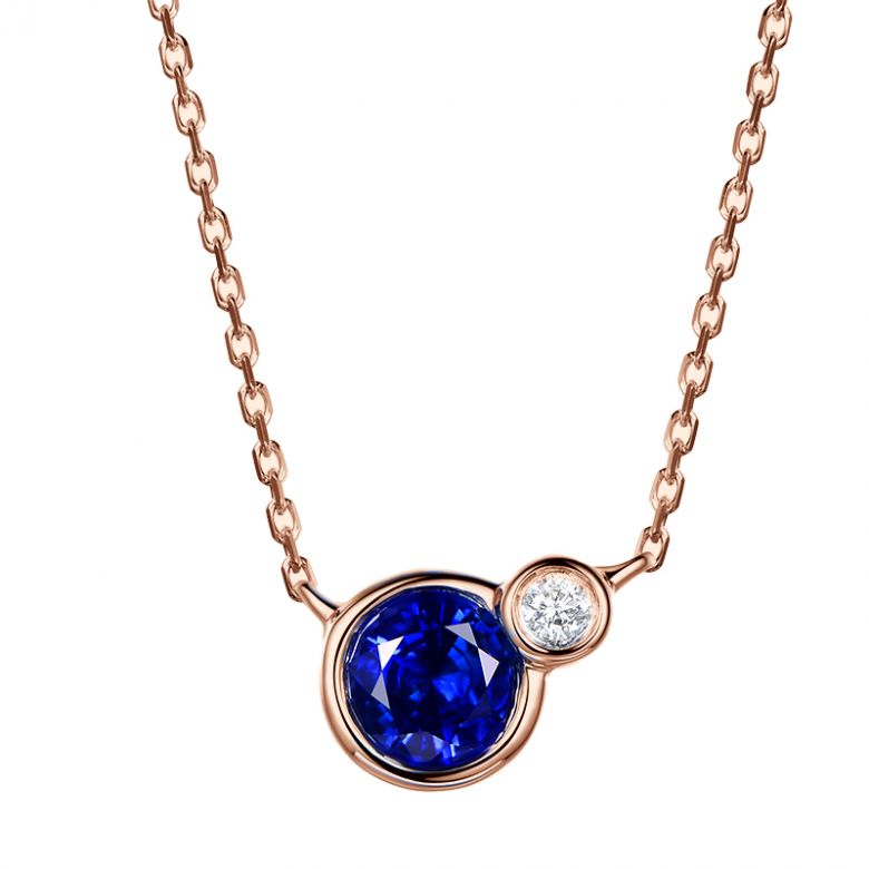 Collier pendentif Or rose, saphir et diamant sertis clos - 1